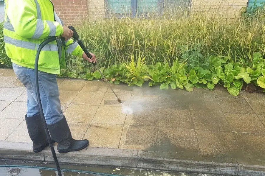 Pressure washing a patio