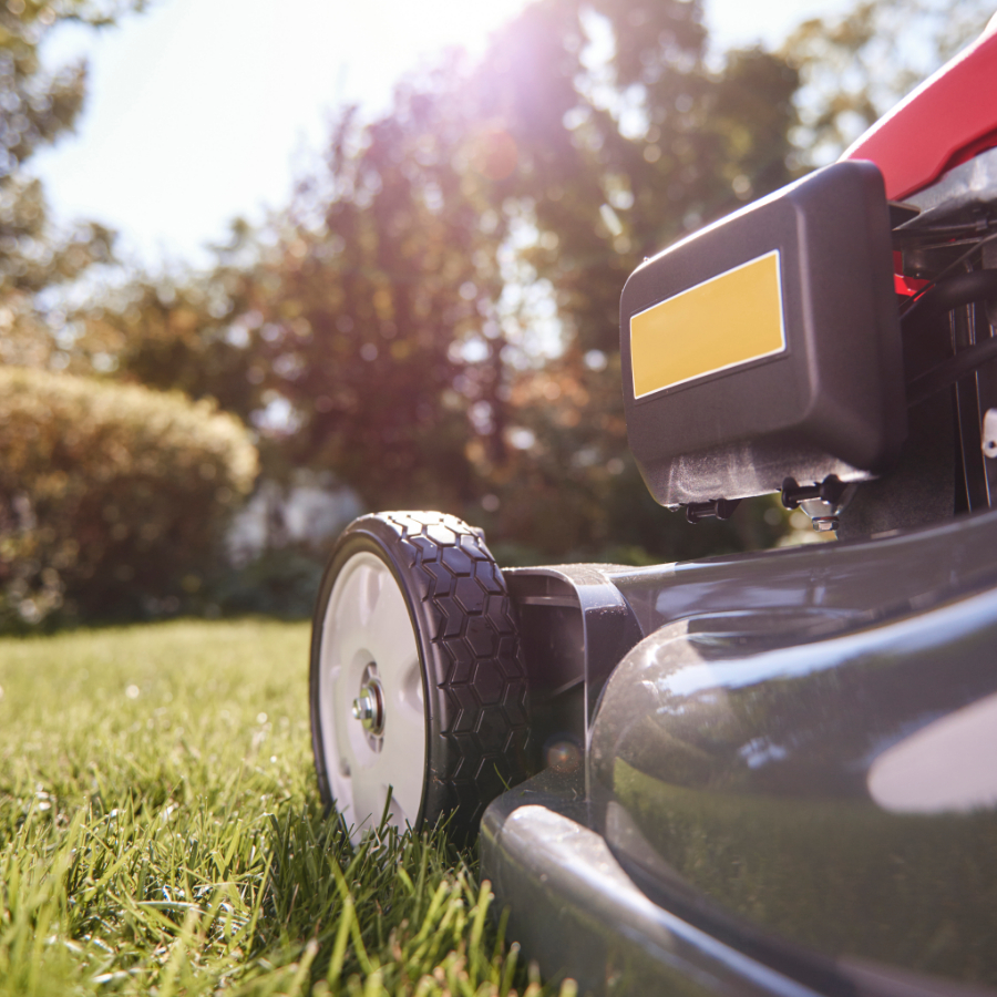 Gardener mowing a lawn — grass cutting and lawn care service